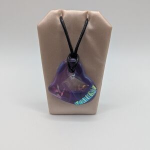 Hand Crafted Large Purple Valentine Heart Fused Glass Necklace.
